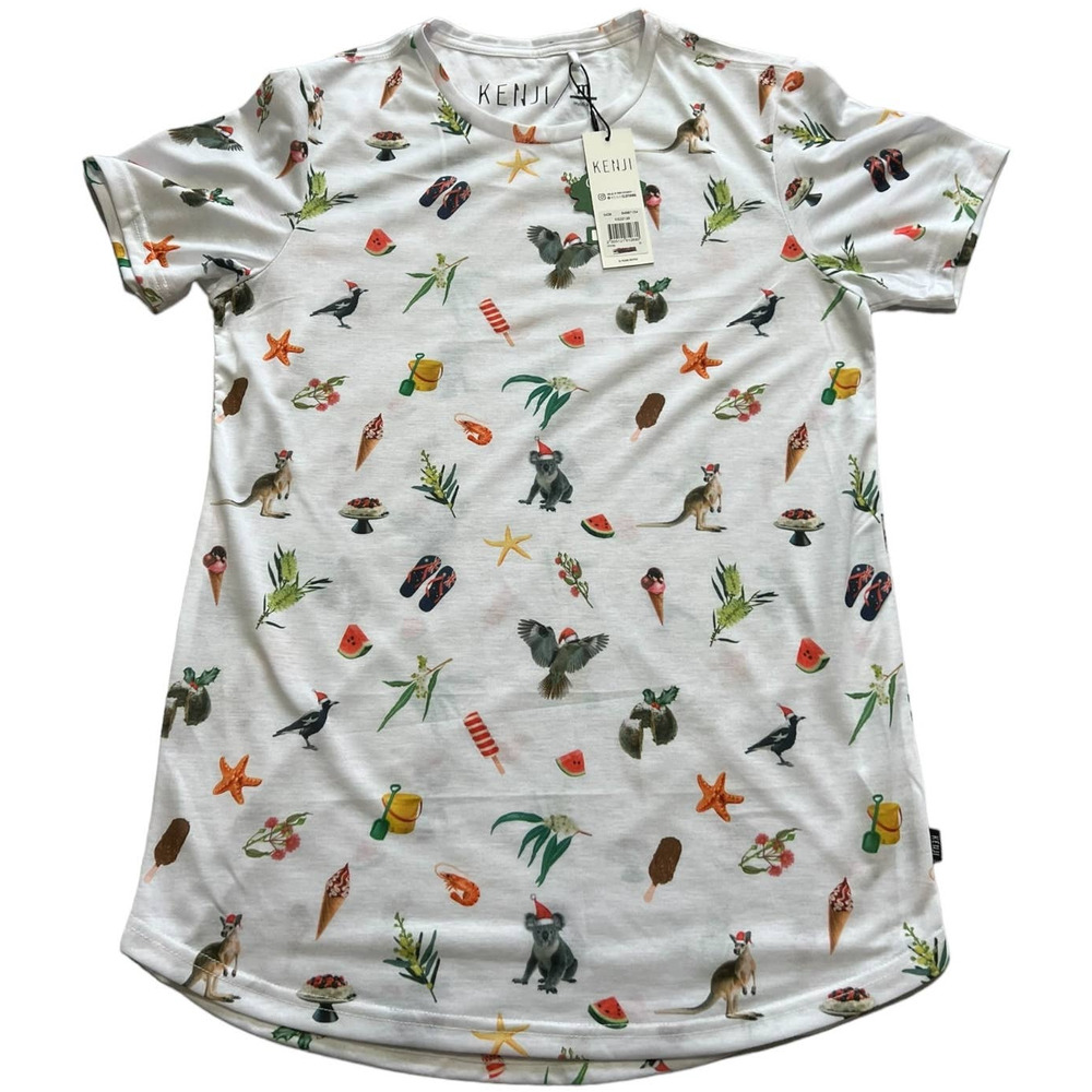 NWT Kenji White Crew Neck Christmas Novelty Print T-Shirt, Size M